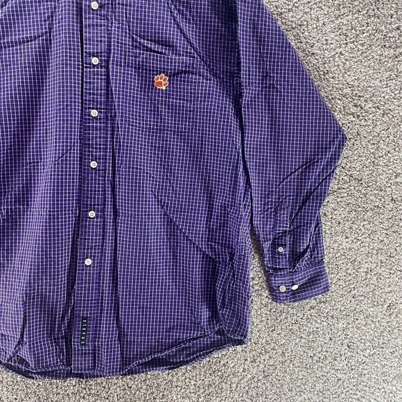 Clemson Tigers Shirt Adult Large Purple Check Crable Sportswear Button Up Mens - Picture 4 of 13